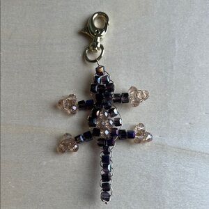 Beaded Lizard Charm Keychain - Purple and Champagne